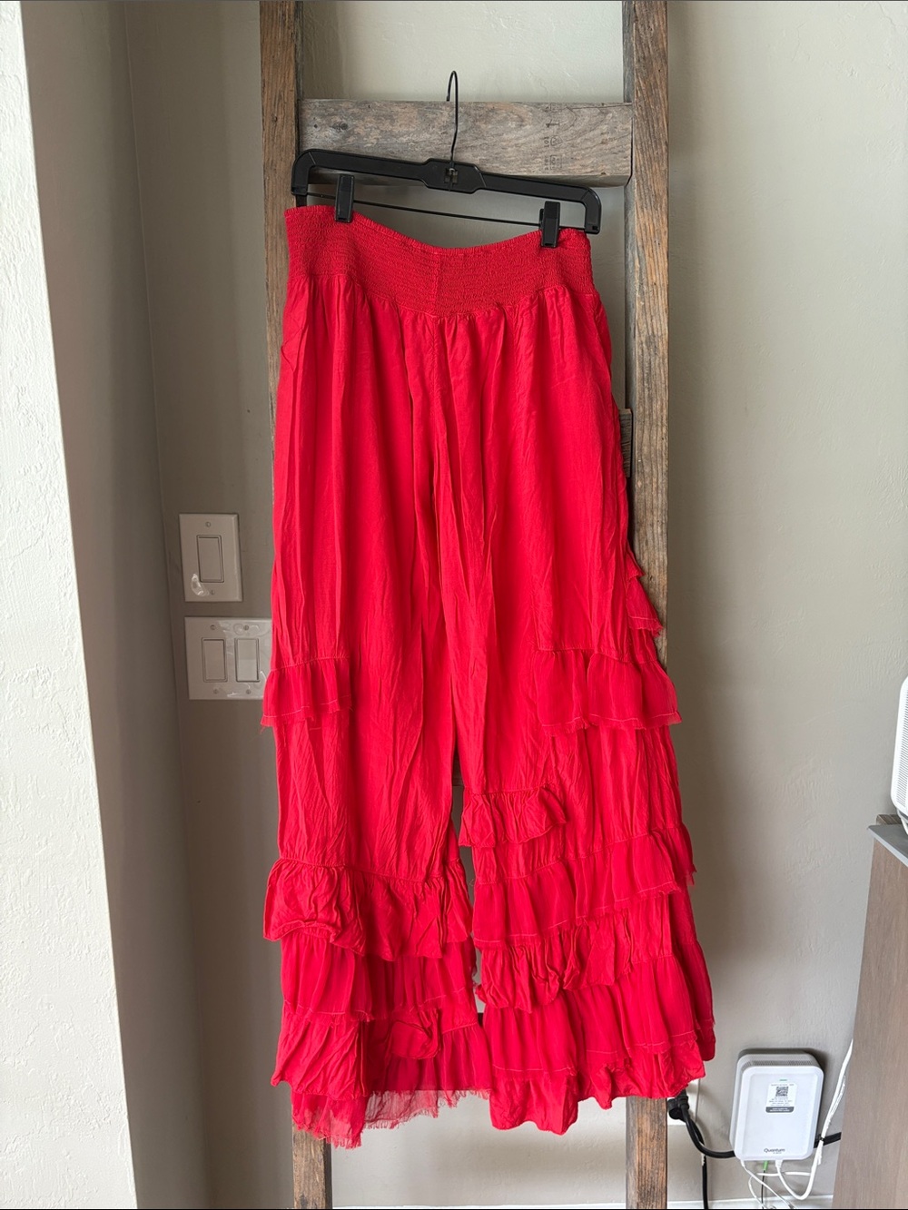 Free People Rock and Frill Ruffle Wide Leg Pants Medium Red Dhalia Rare - Picture 7 of 8